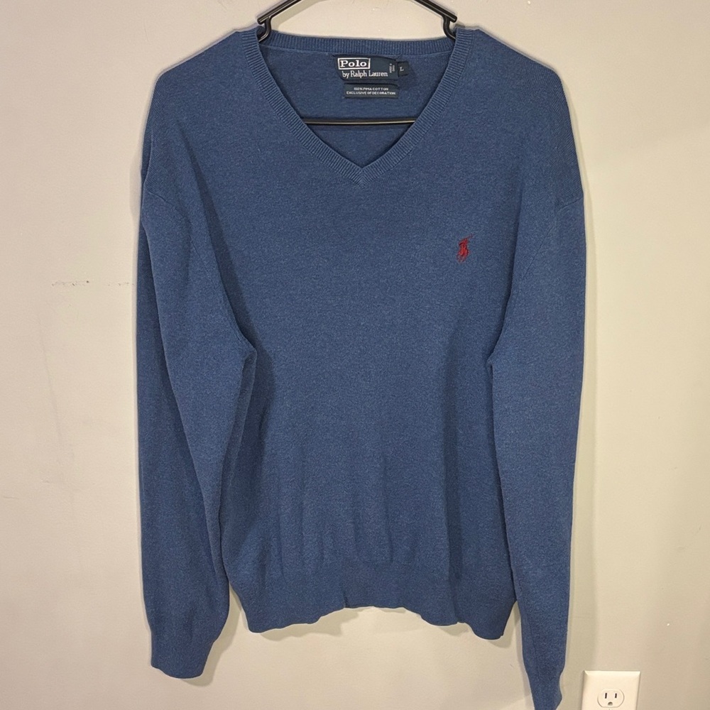 Polo by Ralph Lauren 100% Pima‎ Cotton Men's V-Neck Sweater in Blue